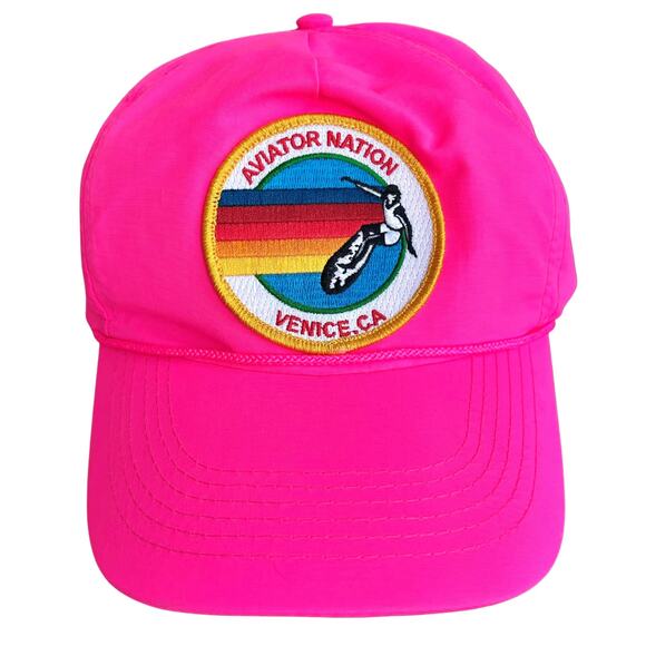 Aviator Nation Signature Venice Vintage Nylon Trucker Hat Neon Pink Logo Patch main image 9